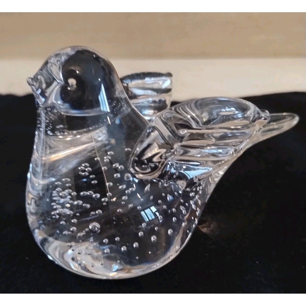Vintage Art Glass Paper Weight Bird Figurine Clear glass with Controlled Bubbles